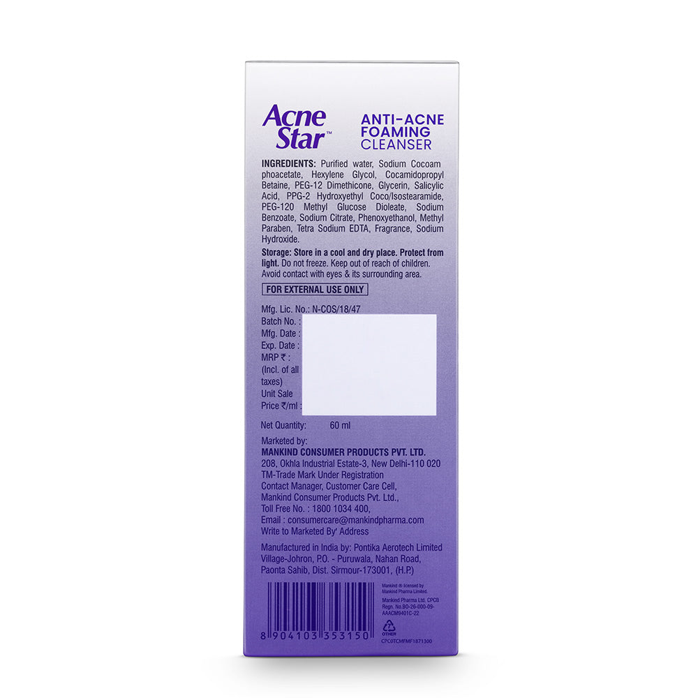Acne star anti acne foaming cleanser | Salicylic Acid | 60ml