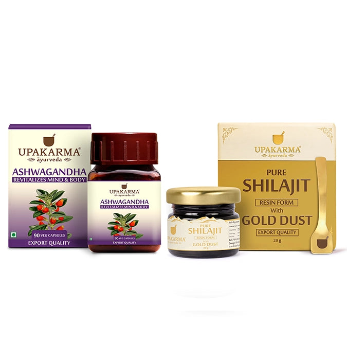 Ashwagandha Capsule & Shilajit Resin with gold dust