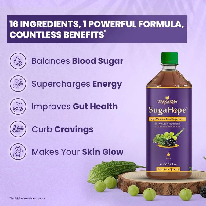 Upakarma Ayurveda SugaHope Juice | 16 Ayurvedic Herbs like Karela, Jamun, Gudmar, Neem, Giloy & Amla | Supports Healthy Blood Sugar Levels | 1L Herbal Juice - Image 4